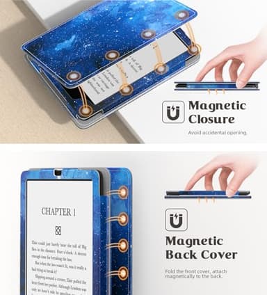 MoKo Case for 7"/6.8" Kindle Paperwhite(12th/11th Gen-2024/2021) and Kindle Paperwhite Signature Edition,Slim PU Shell Cover Case with Auto-Wake/Sleep for Kindle Paperwhite 2024, Blue Starry Sky - Image 6