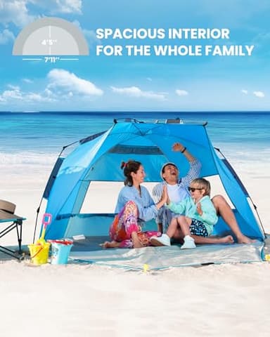 OutdoorMaster Pop Up Beach Tent for 4 Person - Easy Setup and Portable Beach Shade Sun Shelter Canopy with UPF 50+ UV Protection Removable Skylight Family Size - Blue - Image 4