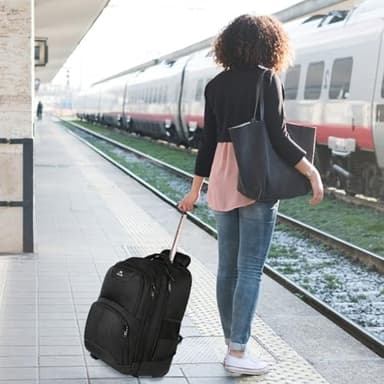 MATEIN Rolling Backpack, 17 inch Water Resistant Wheeled Laptop Backpack, Carry on Luggage Business Bag, Overnight College Computer Bag Trolley Suitcase for Men Women Adults to Travel, Black - Image 2