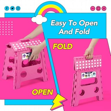 Delxo Folding Step Stool, 13 inch Non-Slip Foldable Stools for Kids & Adults Up to 300 LBS, Step Stool with Handle, Lightweight for Kitchen, Bathroom, Bedroom, Garden, Rose Pink, 1PC - Image 4