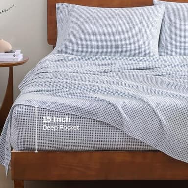 LANE LINEN Eco Friendly 100% Organic Cotton Queen Bed Sheets Set, Printed Modern Polka Dot Cotton Sheets, Soft & Comfy Low Pill Fade Resistance Fully Elasticized Queen Size Bed Set 15" deep Pockets - Image 4