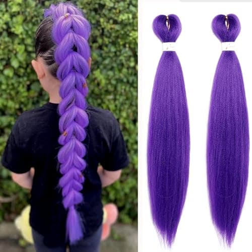 HBNK Long Purple Braiding Hair -24 Inch Synthetic Braiding Hair for Kids Stage Party Halloween Costume Cosplay (Purple, 24 Inch(Pack of 2)) - Image 1