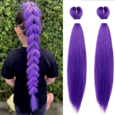 HBNK Long Purple Braiding Hair -24 Inch Synthetic Braiding Hair for Kids Stage Party Halloween Costume Cosplay (Purple, 24 Inch(Pack of 2)) - Image 1