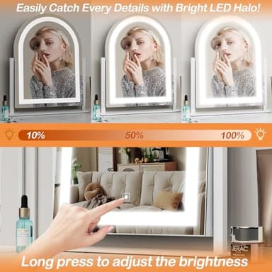 Gvnkvn Lighted Makeup Mirror, Hollywood Vanity Mirror with Lights, Three Color Lighting Modes, and Detachable 10X Magnification Mirror, Smart Touch Control, 360°Rotation (15.2in White) - Image 9