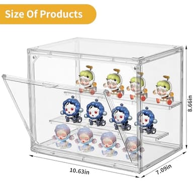 Acrylic Display Case,3 Layer Clear Display Case Adjustable Display Box Stand with 2 Movable Dividers 2 Pack Small Showcase Magnetic Door for Collections Mini Figures - Image 3