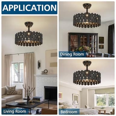 Merexcint 18 Inch Black Ceiling Fans with Lights and Remote, Black Caged Ceiling Fan Light with 6-Speed Motor, Bladeless Fan, Fandelier Ceiling Fan with Light for Bedroom, Living Room, Dining Room - Image 2