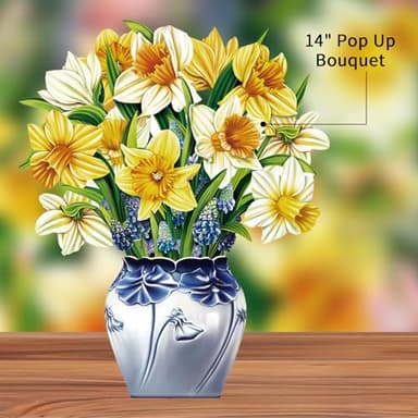 Airpark Pop Up Flower Card, 3D Paper Flowers Bouquet – English Daffodils, Birthday, Easter, Mother’s Day, Get Well Greeting Card with Note Card & Envelope - Image 6