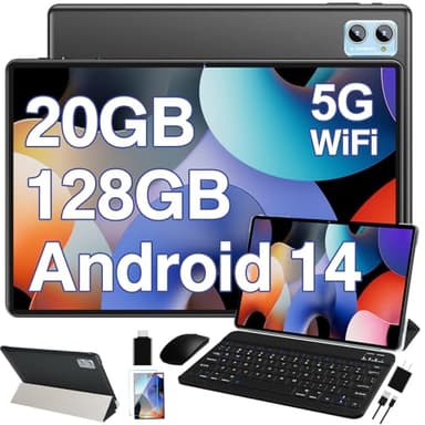 DEERTiME Android 14 Tablet 10.1 Inch Tablets, 20GB RAM 128GB ROM 1TB Expand Octa-Core 2 in 1 Tablet PC with Keyboard Mouse Case, 1280x800 IPS HD Touchscreen, Bluetooth WI-FI 6, Widevine L1 (Black) - Image 1