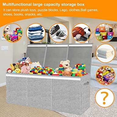 Pantryily Extra Large Toy Box for Girls Boys - Collapsible Kids Toy Chest Boxes Organizers and Storage for Livingroom,Playroom,Closet 35.8"x12.6"x16"(Grey) - Image 3