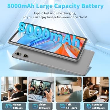 JJGJ Android 15 Tablet 10 Inch, 26GB RAM+256GB ROM/2TB Expandable, 2 in 1 Tablets with Keyboard Case Mouse Stylus, 2.0GHz Octa-core CPU, IPS HD Screen, 5G WiFi BT 5.0, 8000mAh Battery (Black Case) - Image 5