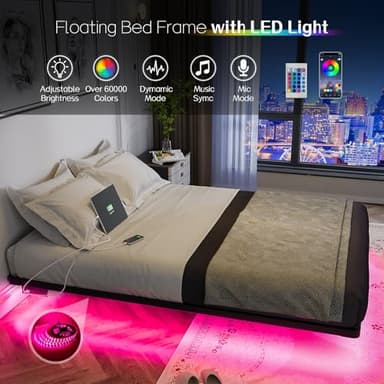 OLEVS Floating Bed Frame Full Size with Smart LED Lights and Charging Station - Modern Metal Platform Bed, Easy Assembly No Box Spring Needed - Image 5