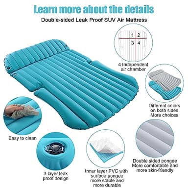 KMZ SUV Air Mattress Double-Sided Car Mattress Camping Bed Inflatable Bed with Electric Pump for SUV Trunk and Rear Seat - Gray and Blue (Without Pillows) - Image 8