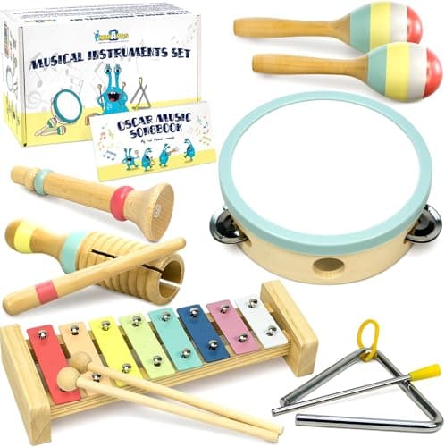 MINIARTIS Baby Musical Instruments Set - Montessori Musical Toys for Toddlers 1-3 | Modern Boho Kids Xylophone with Songbook | Neutral Colors Wooden Percussion Instruments | Preschool Educational 3+ - Image 1