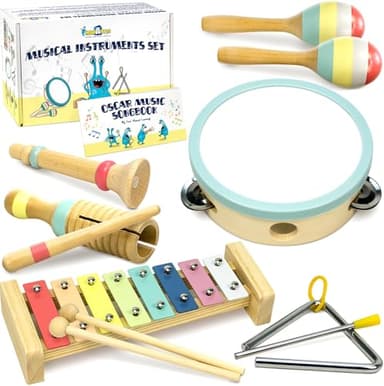 MINIARTIS Baby Musical Instruments Set - Montessori Musical Toys for Toddlers 1-3 | Modern Boho Kids Xylophone with Songbook | Neutral Colors Wooden Percussion Instruments | Preschool Educational 3+ - Image 1