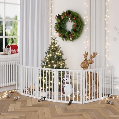 Dog Gates for Doorways Extra Wide 110inches (9ft), Wooden Freestanding Pet Gates for Dogs with 4 Support Stands, Foldable Gates for Dogs Indoor - Image 2