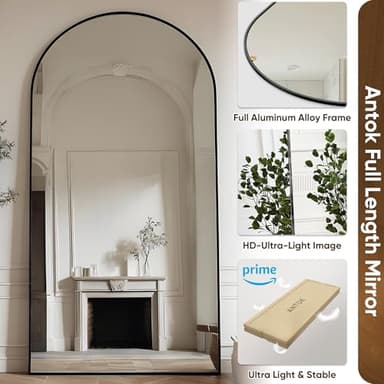 Antok Full Length Mirror, 71"x28" Floor Mirror with Stand, Hanging Mounted Mirrors for Bedroom, Living Room, Cloakroom, Dining Room, Black, Arched - Image 5