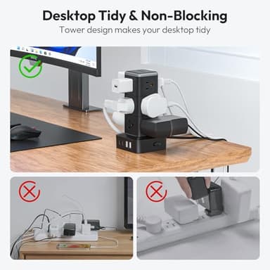 NTONPOWER Power Strip Tower, 1080J Surge Protector, 12 Outlets & 4 USB (2 USB C), 10 Ft Flat Plug Extension Cord, 1625W/13A Overload Protection, Compact for Home Office Dorm - Image 2