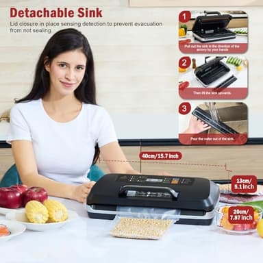 95kpa Vacuum Sealer Machine,Easy-Lock Handle,Built-in Cutter,1 Bag Rolls and 10 Pre-cut Bags - Image 4