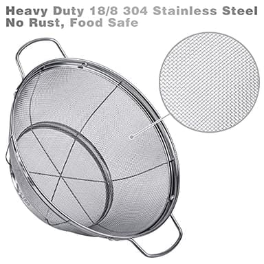 3 Pack 18/8 Stainless Steel Colander Sieves(5-Quart, 4-Quart and 3-Quart), Mesh Strainer Net Baskets with Handles & Resting Base for Strain, Drain, Rinse or Steam - Image 2