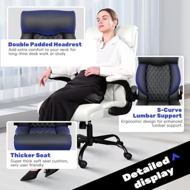 BestGlory High Back Executive Office Chair - Ergonomic Computer Desk With Rocking Function, Leather Managerial With Adjustable Flip-Up Armrests and Lumbar Support - Image 6