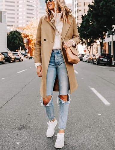 Hooever Women's Winter Wool Coat Casual Notch Lapel Single-Breasted Peacoat - Image 4