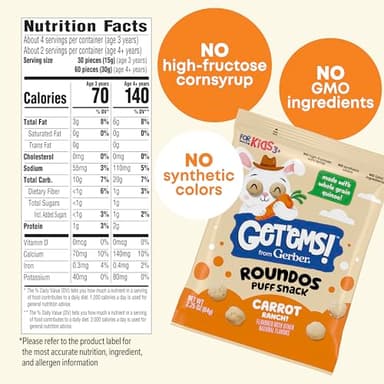 Get'ems! from Gerber, Snacks for Kids, Carrot Ranch Roundos Puffs, Made with Whole Grain Quinoa, Calcium to Support Strong Bones - 5 pack - Image 2