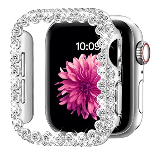 Bling Bumper Case Compatible with Apple Watch Series 9/8/7 45mm, Diamond Protective Face Cover for Women, Hard PC Frame Protector for iWatch 45mm Silver - Image 1