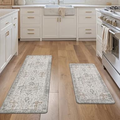 GENIMO Kitchen Mats for Floor 2PCs, Washable Anti Fatigue Mat for Cushioned, 17.3"x47"+17.3"x30", Waterproof Kitchen Rugs, Non Slip Comfort Standing Mat Rug for Home, Sink, Laundry, LightTaupeBrown - Image 6