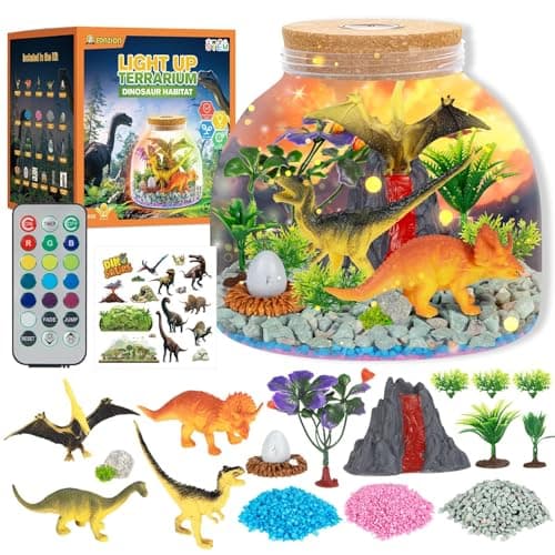 Dinosaur Light Up Terrarium for Boys – DIY Prehistoric Garden with LED | STEM Toy & Craft Gift for Kids Ages 4-8, Perfect for Birthday or Christmas - Image 1