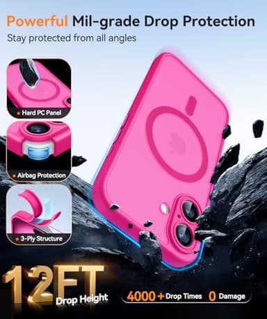 CANSHN Magnetic for iPhone 16 Case, Upgraded [Full Camera Protection] [Compatible with Magsafe] [Translucent Matte] Shockproof Protective Phone Case for iPhone 16 - Hot Pink - Image 7