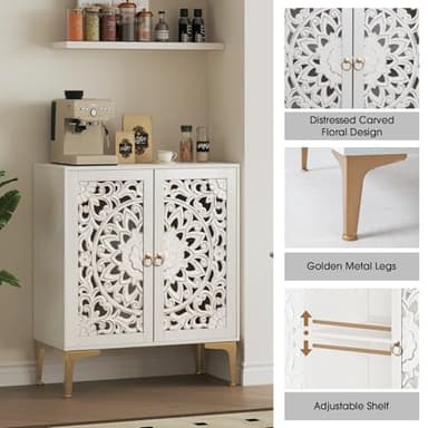 JOINICE Accent Cabinet with Doors, Sideboard Buffet Cabinet with Storage, 31.5" W Buffet Table with Gold Legs and Adjustable Shelf for Living Room, Kitchen, Hallway, White - Image 3