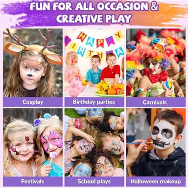 Professional Face Painting Kit for Kids – 42 Color Water Activated Facepaint Makeup Kit, Non-Toxic face Paint with Stencils, Gems, Brushes– for Halloween, Parties, Carnival, School Event & Festivals - Image 7