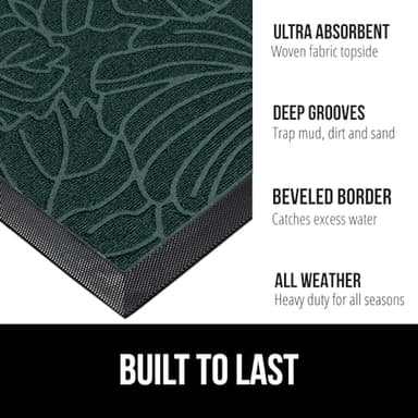 GORILLA GRIP 100% Waterproof All-Season WeatherMax Doormat, 47x35, Durable Natural Rubber, Stain and Fade Resistant, Low Profile, Indoor Outdoor Door Mats, Easy Clean Patio Entrance Mat, Green Palm - Image 2
