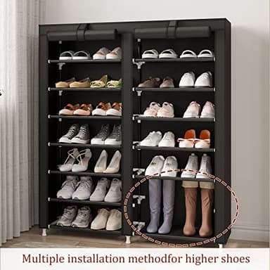 MOYIPIN Shoe Rack Storage Organizer, Double Row Portable Nonwoven Fabric Cover Shoe Rack Holds up to 28 Pairs 36.2 x 11.2 x49.2 Inches Black - Image 6
