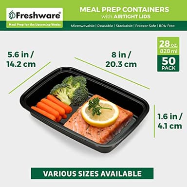 Freshware Meal Prep Containers [50 Pack] 1 Compartment with Lids, Food Storage Containers, Bento Box, BPA Free, Stackable, Microwave/Dishwasher/Freezer Safe (28 oz) - Image 4