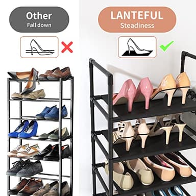 LANTEFUL 10 Tiers Tall Shoe Rack 20-25 Pairs Boots Organizer Storage Sturdy Narrow Shoe Shelf for Entryway, Closets with Hooks, Black - Image 6