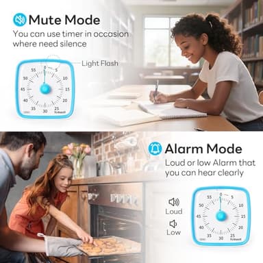 Yunbaoit Visual Timer with Night Light, 60-Minute Countdown Timer for Kids and Adults, Silent Classroom Timer, Time Management Tool for Home, School, or Work (Light Blue) - Image 4