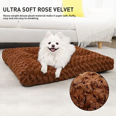 KSIIA Washable Dog Bed Deluxe Plush Dog Crate Beds Comfy Kennel Pad Anti-Slip Pet Sleeping Mat for Large, Jumbo, Medium, Small Dogs Breeds, 29" x 21", Brown - Image 2