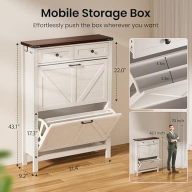 OLILAWN Entryway Shoe Storage, Shoe Storage Cabine with 2 Flip Drawers and 2 Drawers, Shoe Cabinet with Drawer, for Entryway Freestanding Shoes Organizer Cabinet, Slim Shoe Cabinet White - Image 2