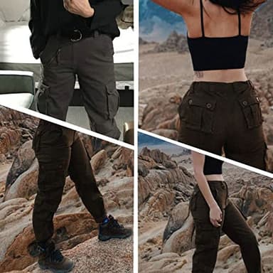 Women's Cotton Casual Military Army Cargo Combat Work Pants with 8 Pocket Brown US 12 - Image 7