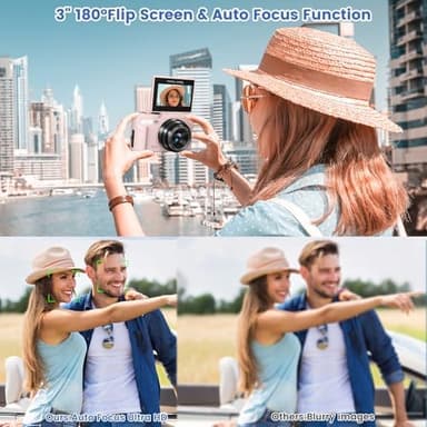 4K Digital Camera for Photography with 3" 180°Flip Screen,64MP Vlogging Camera for YouTube, HD WiFi Compact Camera with Flash, 18X Digital Zoom, 32GB TF Card & 2 Batteries（Pink） - Image 3
