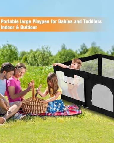 Foldable Baby Playpen with Gate, Extra Large Collapsible Play Yard for Babies & Toddlers, Portable Travel Playpen, Baby Activity Center for Indoor & Outdoor Use (Black 59"×71") - Image 4