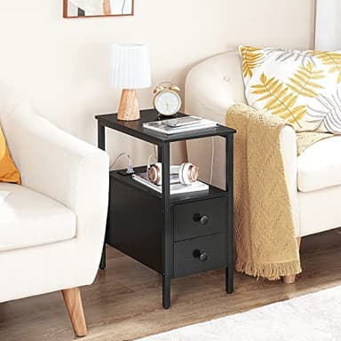HOOBRO End Table with Charging Station, Narrow Side Table with 2 Drawer & USB Port & Power Outlets, Nightstand for Small Spaces, Stable and Sturdy, for Living Room, Bedroom, Black BK541BZ01 - Image 7