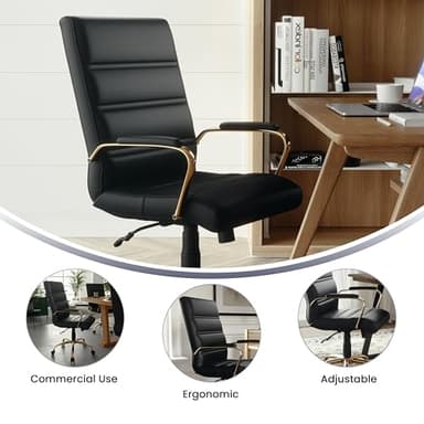 Flash Furniture Whitney Mid-Back Swivel LeatherSoft Desk Chair with Wheels, Padded Seat and Armrests, Adjustable Height Padded Office Chair, Black - Image 5