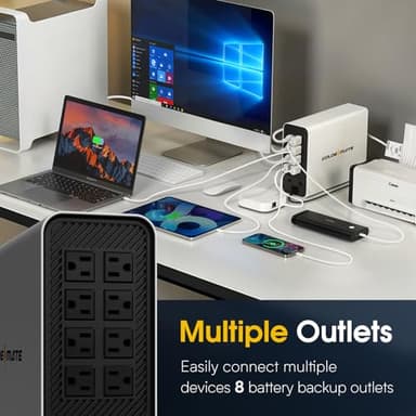 GOLDENMATE 1000VA/600W Lithium UPS Battery Backup and Surge Protector, Backup Battery Power Supply with LiFePO4 Batteries(153.6 Wh), Sinewave UPS System, 10 Years Lifespan, 8-Outlets, LCD Display - Image 2
