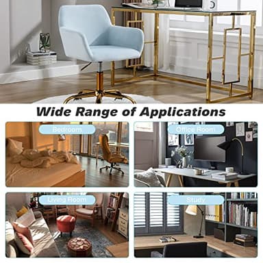 KCC Velvet Office Desk Chair, Comfy Swivel Modern Leisure Armchair with Wheels, Upholstered Comfy Velvet Fabric Makeup Chair Height Adjustable for Teens Women Girls Elegant Home Office, Baby Blue - Image 8