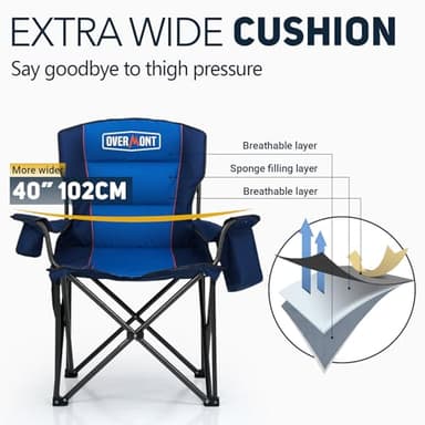 Overmont Oversized Folding Camping Chair - 450lbs Support with Padded Cushion Cooler Pockets - Heavy Duty Collapsible Chairs for Sports Garden Beach Fishing Blue - Image 5