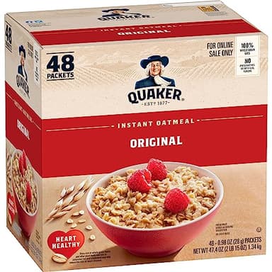 Quaker Instant Oatmeal, Original, Individual Packets, 0.98 Ounce , 48 Count (Pack of 1 ) - Image 1