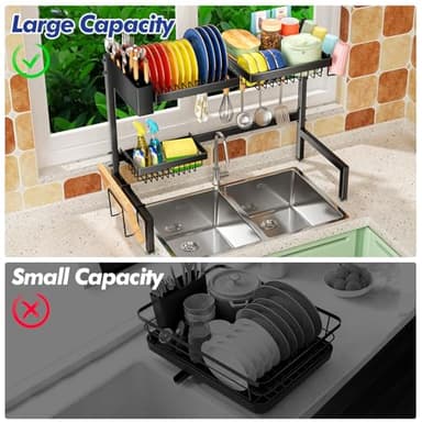 SNSLXH 2-Tier Over The Sink Dish Drying Rack, Kitchen Large Dish Drying Rack Over The Sink, Suitable for Most Sinks, Effective Dish Drying, Kitchen Drying Rack（24.8"-35.4"） - Image 2