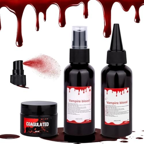 3PCS Halloween Fake Blood Makeup Kit 5.04oz - 2.04oz Fake Blood Spray, 2.04oz Dripping Blood, 1.36oz Coagulated Gel Blood, Realistic Washable Fake Blood Makeup for Zombie Vampire Clown Monster Cosplay - Image 1